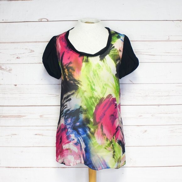 Diane Von Furstenberg Print Silk Clemence Top 4 DVF‎ Floral Watercolor Runway - Picture 1 of 7